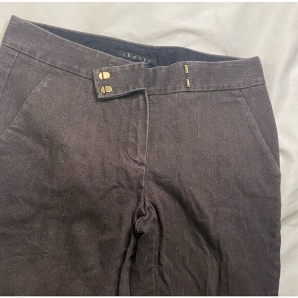 Theory Women's 4 Flare Hook and Eye closure Brown Denim - Picture 2 of 4